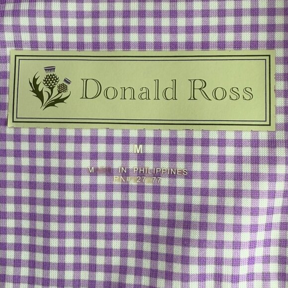Donald Ross Purple White‎ Gingham Check Performance Polo Golf Shirt Size M - Picture 4 of 4